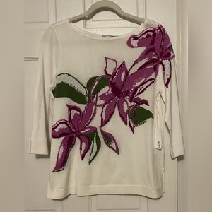 Chico’s Floral Knit Sweater Blouse Sz 0 (Small) NWT